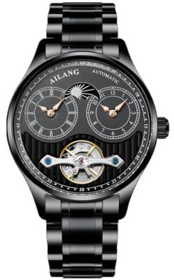 B BINGER Herren Automatik Uhren Dualzeit Clown Mondphase Ailang Serie Männer Armbanduhr (Schwarz) von B BINGER