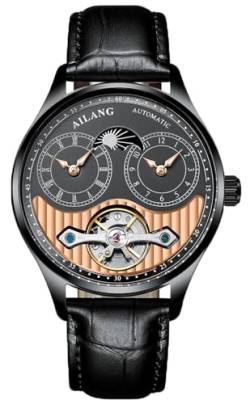 B BINGER Herren Automatik Uhren Dualzeit Clown Mondphase Ailang Serie Männer Armbanduhr (Schwarz Roségold) von B BINGER