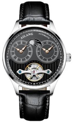 B BINGER Herren Automatik Uhren Dualzeit Clown Mondphase Ailang Serie Männer Armbanduhr (Silber Schwarz) von B BINGER