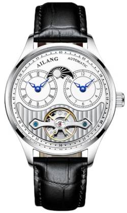 B BINGER Herren Automatik Uhren Dualzeit Clown Mondphase Ailang Serie Männer Armbanduhr (Silber Weiß) von B BINGER