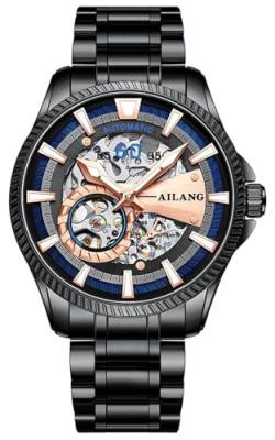 B BINGER Herren Automatik Uhren Skelett Uhr Ailang Serie Männer Armbanduhr (Schwarz Blau) von B BINGER