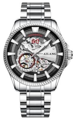 B BINGER Herren Automatik Uhren Skelett Uhr Ailang Serie Männer Armbanduhr (Silber Schwarz) von B BINGER