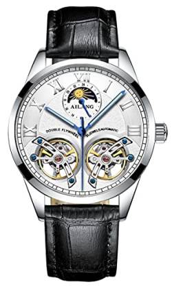 B BINGER Skelett Uhren Herren Automatik Mechanische Ailang Dual Balance Räder Armbanduhren (Weiß) von B BINGER