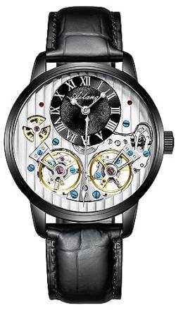 Herren Automatik Uhren Skelett Ailang Serie Lederband Männer Armbanduhr (Schwarz Silber ) von B BINGER