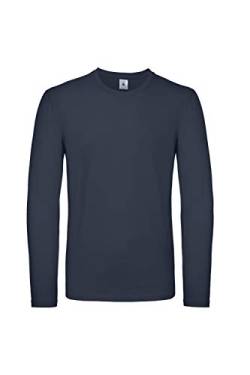 B&C Collection Männer Langarm T-Shirt mit Rundhalsausschnitt Plain Cotton Tee - Marine (3XL) von B&C