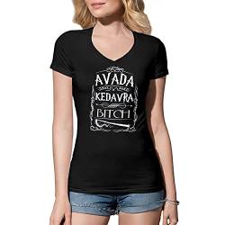 Avada Kedavra Bitch Potter Damen V-Ausschnitt Schwarz T-Shirt Size XL von B&S Boutique