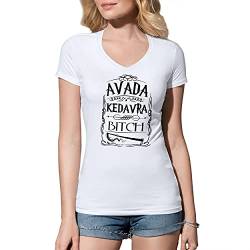 Avada Kedavra Bitch Potter Damen V-Ausschnitt Weißes T-Shirt Size S von B&S Boutique