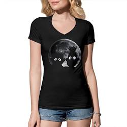 B&S Boutique Shadow Puppets Moon Bert Ernie Damen V-Ausschnitt Schwarz T-Shirt Size M von B&S Boutique