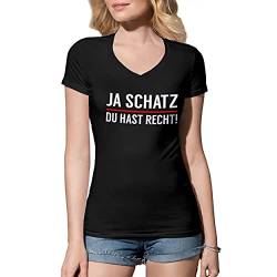 Ja Schatz Du Hast Recht Damen V-Ausschnitt Schwarz T-Shirt Size L von B&S Boutique