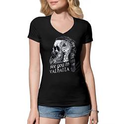 See You in Valhalla Damen V-Ausschnitt Schwarz T-Shirt Size S von B&S Boutique