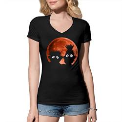 Shadow Puppets Blood Moon Horror Parody Bert Ernie Damen V-Ausschnitt Schwarz T-Shirt Size XXL von B&S Boutique