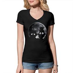 Shadow Puppets Moon Bert Ernie Damen V-Ausschnitt Schwarz T-Shirt Size XL von B&S Boutique