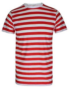 T-Shirt, für Herren und Jungen, rot und weiß gestreift Gr. Jungen 12-13 Jahre, Red/White Stripe T-Shirt von B&S Trendz