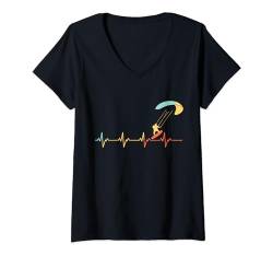 Damen Kitesurfer Heartbeat Retro Kitesurfen Kiteboarding Pulse T-Shirt mit V-Ausschnitt von B. Nader's Store