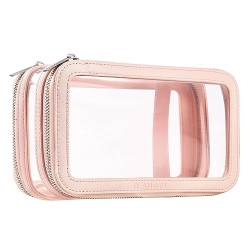 B.ANGEL Transparente Make-up-Tasche, tragbare Kosmetiktasche, TSA-zugelassen, Reise-Kulturbeutel für Damen und Mädchen, Doppelreißverschluss, Make-up-Tasche mit wasserdichtem und Trennwand, Pink, von B.ANGEL