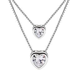 B.Catcher Doppelkette Herz Damen Halskette Anhänger 925 Sterling Silber Zirkonia Schmuck Weihnachtengeschenk für Damen/Frau/Freundin/Tochter von B.Catcher