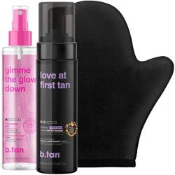 b.tan Dark & Glowy Self Tanner Kit | Lovers Bundle – Selbstbräunungs-Mousse mit Gesicht + Body Gradual Self Tan Mist mit Selbstbräuner-Handschuh-Applikator, 1 Stunde Sonnenloser Bräuner, 200 ml von B.TAN