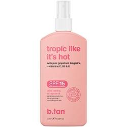 b.tan SPF 15 Deep Tanning Dry Spray Oil | Tropic Like It's Hot - Get a Tropic Glow, Keeps Skin Hydrated, Loved Up & Hot AF from Grapefruit, Tangerine, Vitamins C, B5, E, A + Touch of Self Tan, 8 Fl Oz von B.TAN