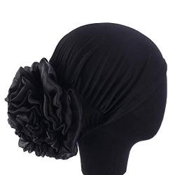 1 Pack/2 Packungen Frauen Blume Elastische Turban Beanie Head Wrap Chemo-Kappe Hut - Schwarz - Einheitsgröße von BABAHU