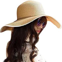 BABAHU Faltbarer Sonnenhut für Damen, breite Krempe, Strohhut, Sommer-/Strandhut, UV-Schutzfaktor 50+, 05-Style Khaki, Einheitsgröße von BABAHU