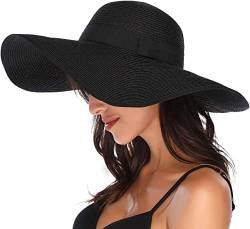 BABAHU Sonnenhut für Damen, faltbar, mit breiter Krempe, Strohhut, UV-Schutzfaktor 50+, 03 Style Black, Einheitsgröße von BABAHU