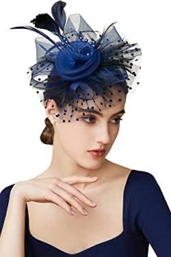 ArtiDeco Fascinators Hut Damen Cocktail Party Fascinator Haarreif Englische Tee Party Accessoires (Dunkelblau) von BABEYOND