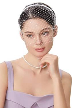 BABEYOND 1920er Jahre Flapper Fascinator Mesh Schleier Stirnband Braut Hochzeit Tee Party Fascinator Schleier für Frauen, Weiß mit Kristallen, Einheitsgröße von BABEYOND