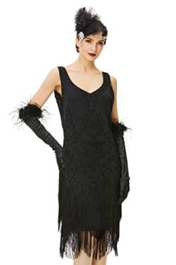 BABEYOND 1920er Jahre Flapper Kleid Brüllend 20er Jahre Great Gatsby Kostüm Kleid Fransen Verziertes Kleid, Schwarz, Groß von BABEYOND