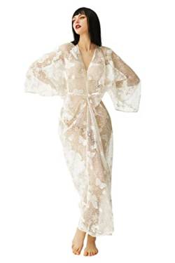 BABEYOND 1920er Jahre Satin Kokon Kleid – Hollywood Stil Robe Great Gatsby Party Outfit Fledermausärmel Art Deco Mantel, Kristall: Weiß, Einheitsgröße von BABEYOND