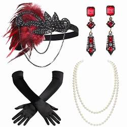 BABEYOND 1920s Accessoires Set Damen Gatsby Kostüm Zubehör Set inklusive Stirnband Halskette Handschuhe Ohrringe Set-32 von BABEYOND