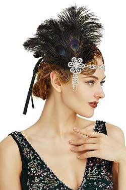 BABEYOND 1920s Feder Stirnband 20er Jahre Stil Art Deco Flapper Haarband Great Gatsby Stirnband Damen Kostüm Accessoires Schwarz von BABEYOND