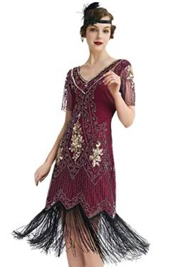 BABEYOND 1920s Kleid Damen Flapper Kleid mit Kurzem Ärmel Gatsby Motto Party Damen Kostüm Kleid (RotGold, L) von BABEYOND