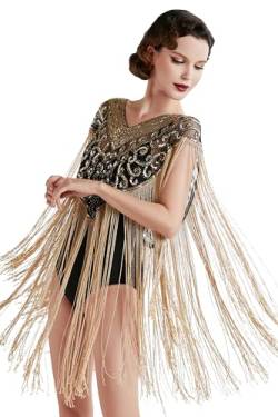 BABEYOND 1920s Retro Schal Damen Stola Umschlagtücher für Abendkleid Hochzeit Party Braut Schal Gatsby Kostüm Accessoires (Schwarzgold) von BABEYOND