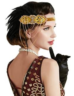 BABEYOND 1920s Stirnband Damen Gatsby Kostüm Accessoires 20er Jahre Flapper Feder Haarband Gold von BABEYOND