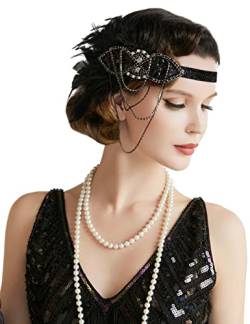 BABEYOND 1920s Stirnband Damen Gatsby Kostüm Accessoires 20er Jahre Flapper Feder Haarband Schwarz von BABEYOND