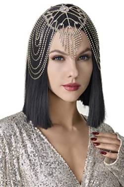 BABEYOND 1920s Stirnband Damen Haar Kette Gatsby Kostüm Accessoires 20er Jahre Flapper Blinkendes Haarband Gold von BABEYOND