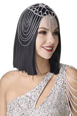 BABEYOND 1920s Stirnband Damen Haar Kette Gatsby Kostüm Accessoires 20er Jahre Flapper Blinkendes Haarband Silber von BABEYOND