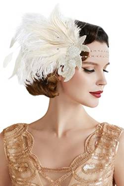 BABEYOND 1920s Stirnband Feder Damen 20er Jahre Stil Charleston Haarband Great Gatsby Damen Fasching Kostüm Accessoires Weiß von BABEYOND