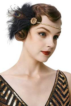 BABEYOND 1920s Stirnband Feder Damen 20er Jahre Stil Flapper Charleston Haarband Great Gatsby Damen Fasching Kostüm Accessoires Gold von BABEYOND