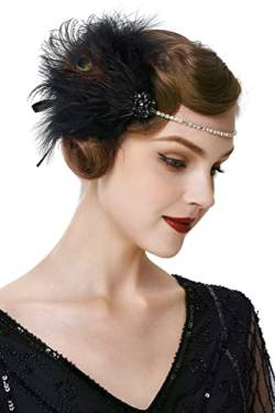 BABEYOND 1920s Stirnband Feder Damen 20er Jahre Stil Flapper Charleston Haarband Great Gatsby Damen Fasching Kostüm Accessoires Schwarz von BABEYOND