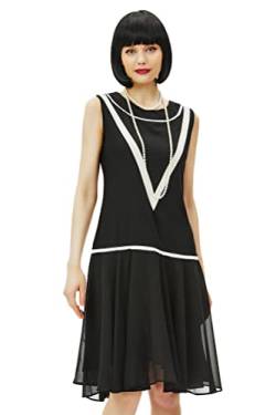 BABEYOND Damen 1920er Jahre Inspiriert Kleid - Flapper Kleid Niedrige Taille Kleid Ärmellos Party Chiffon Kleid für Frauen, Schwarz, Groß von BABEYOND