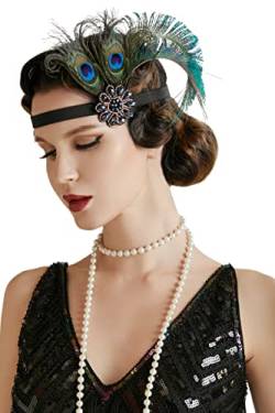 BABEYOND Damen 1920s Stirnband Pfau Feder 21er Jahre Stil Flapper Haarband Inspiriert von Great Gatsby Damen Kostüm Accessoires Stil 2 von BABEYOND
