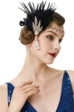 BABEYOND Damen Feder Stirnband 1920s Stil Flapper Art Deco Inspiriert von Great Gatsby Blatt Blinkende Kristalle Haarband (Gold) von BABEYOND