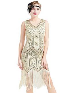BABEYOND Damen Flapper Kleider voller Pailletten Retro 1920er Party Damen Kostüm Kleid Beige, M von BABEYOND