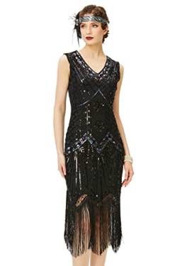 BABEYOND Damen Flapper Kleider voller Pailletten Retro 1920er Party Damen Kostüm Kleid Glamourös Schwarz, L von BABEYOND