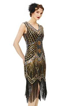BABEYOND Damen Flapper Kleider voller Pailletten Retro 1920er Party Damen Kostüm Kleid Gold, XL von BABEYOND