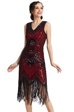 BABEYOND Damen Flapper Kleider voller Pailletten Retro 1920er Party Damen Kostüm Kleid Rot, 3XL von BABEYOND