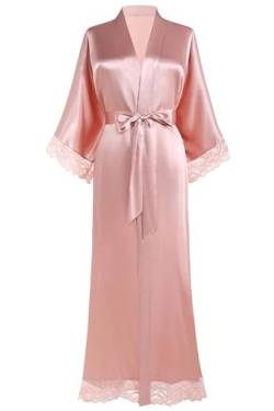 BABEYOND Damen-Kimono-Bademantel, Satin, lang, reine Farbe, Kimono, Brautjungfer, Bademantel mit Spitzenbesatz für Nachtwäsche, Mädchen, Bonding Party, Hochzeit, Pyjama, Party, AllPink-1, von BABEYOND