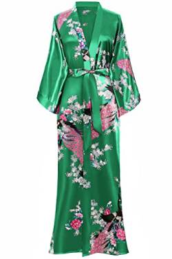 BABEYOND Damen Kimono Kleid Pfauenmuster Blumen Lang, grün, One size von BABEYOND