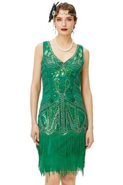 BABEYOND Damen Kleid voller Pailletten 20er Stil Runder Ausschnitt Inspiriert von Great Gatsby Kostüm Kleid (L (Fits 76-86 cm Waist & 94-104 cm HIPS), Grün) von BABEYOND